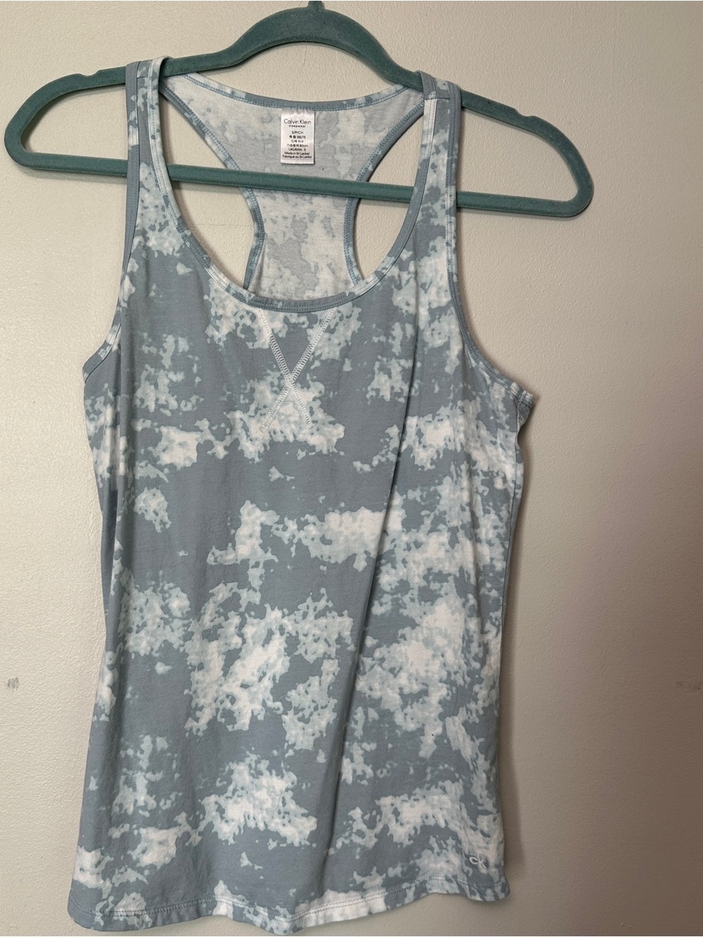 Calvin Klein Light Blue and White Tie-Dye Racerback Tank